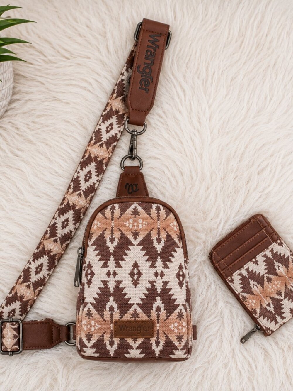 Wrangler Brown Aztec Crossbody Sling Bag with Card Holder
